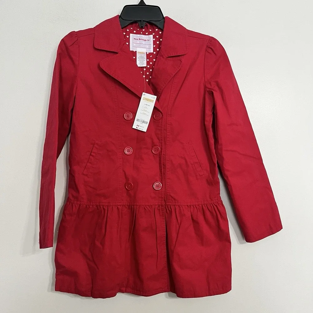 NWT Girls Large Gymboree UNIFORM Cotton RED Double Breasted‎ lined TRENCH COAT